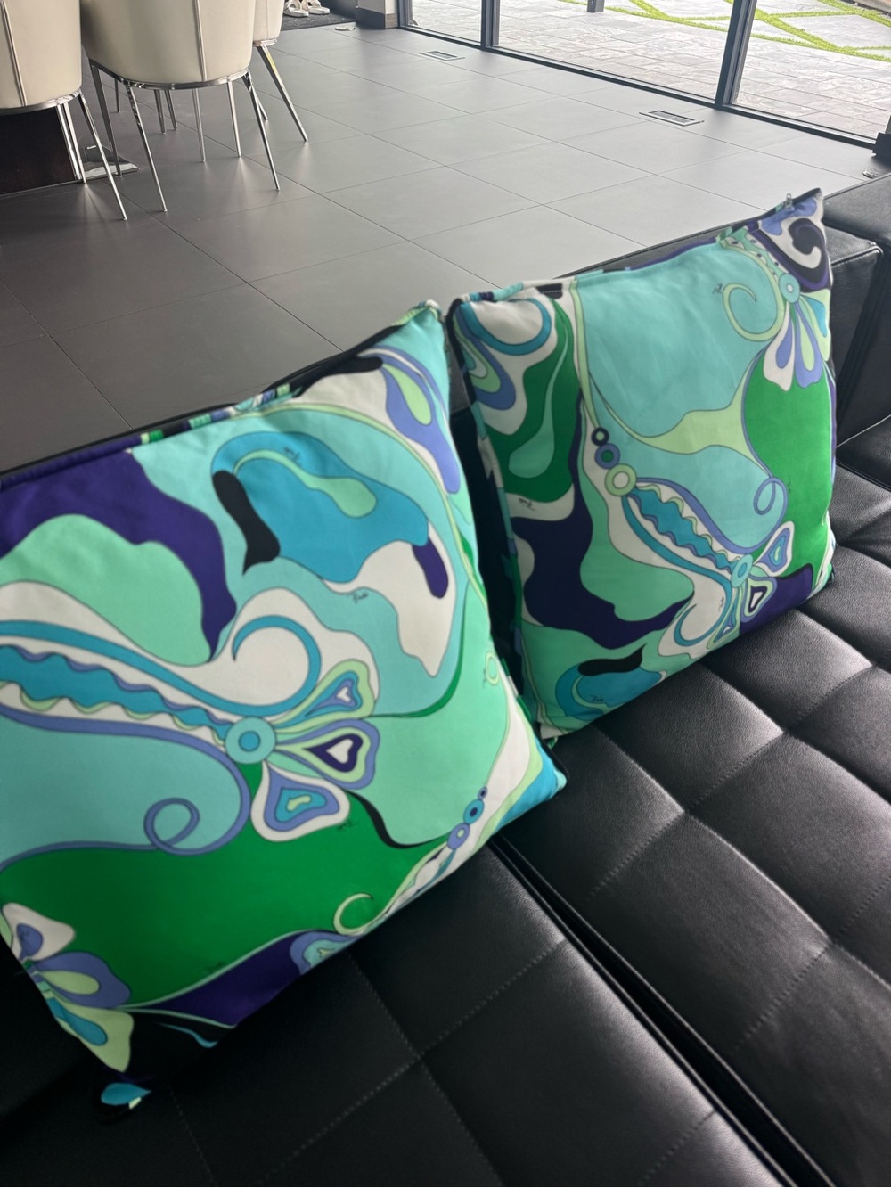 Emilio Pucci Turquoise, Green & Navy Swirl Accent Pillows (Pair)